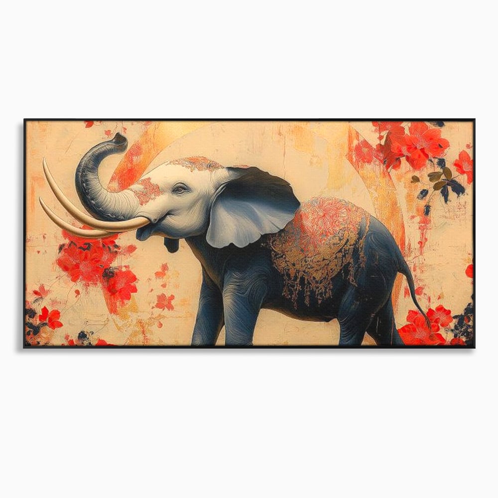 Tablou canvas cu tablou canvas cu elefant albastru, in rama de aluminiu negru